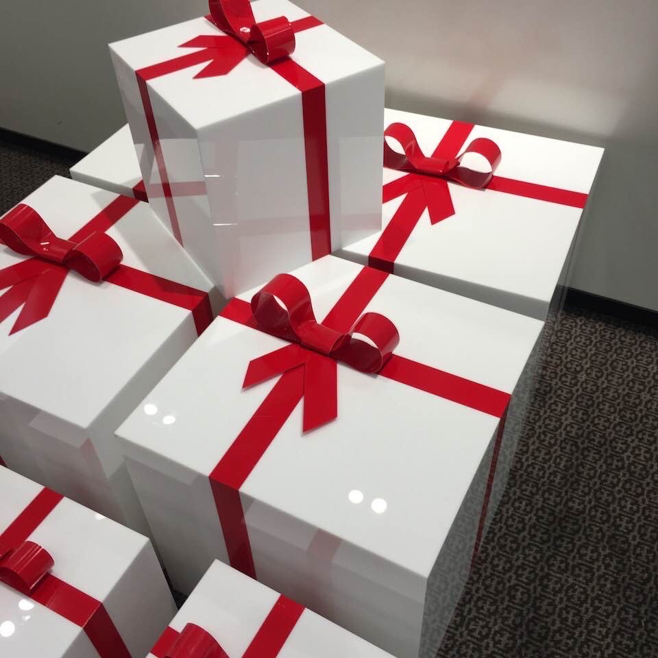 custom acrylic boxes to look like gifts.